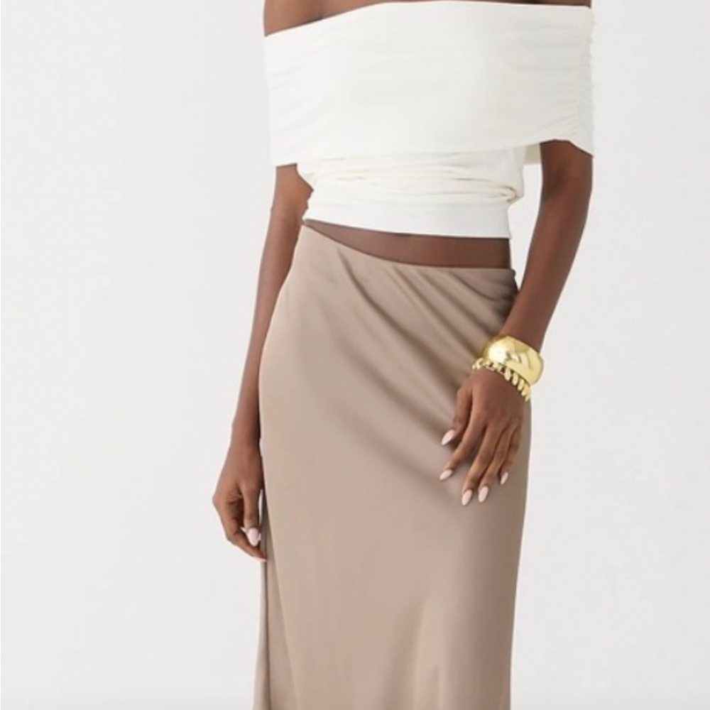 J Crew-Elegant Cream and Tan Maxi Skirt